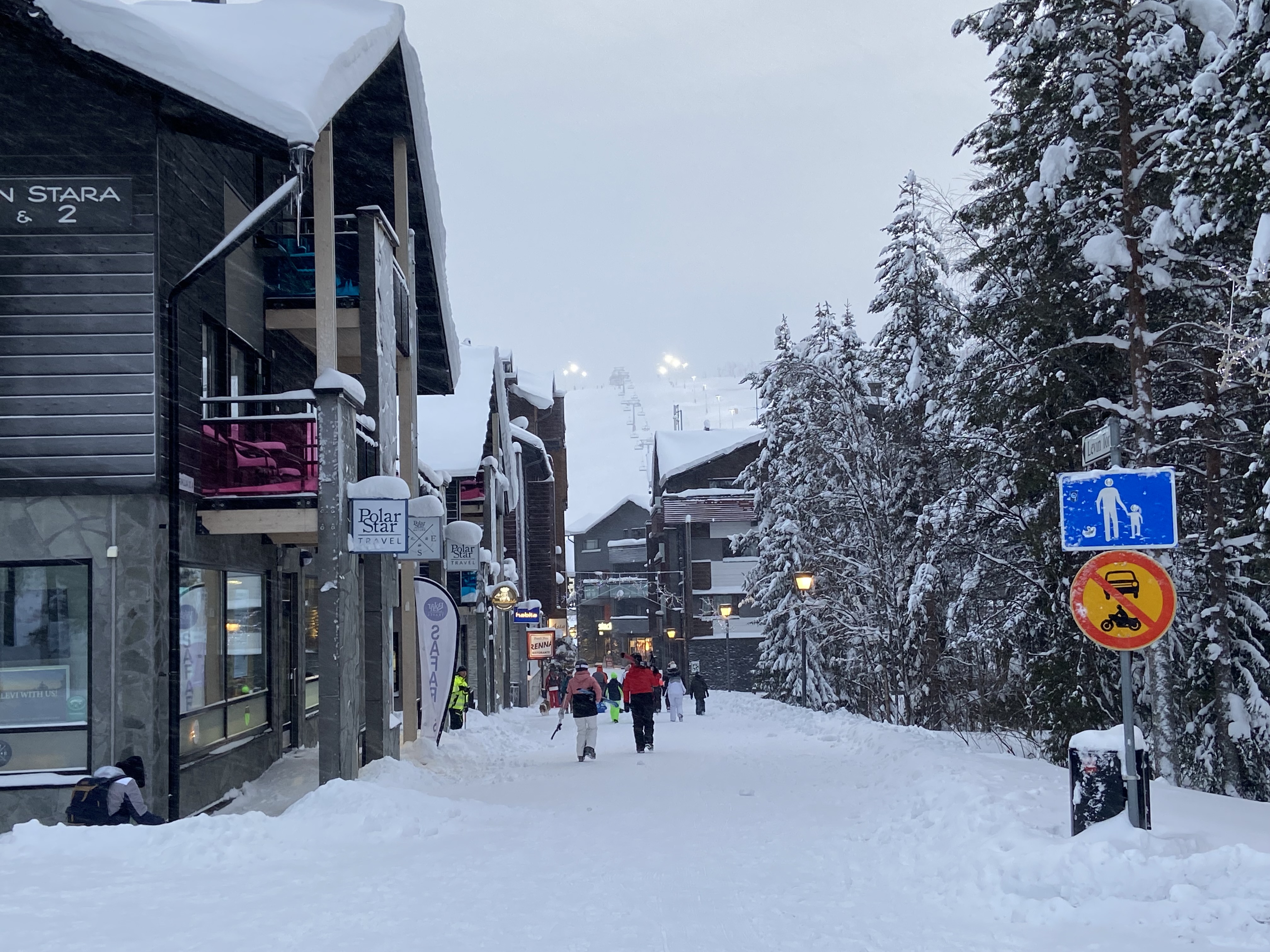 A winter street in Levi ski resort.