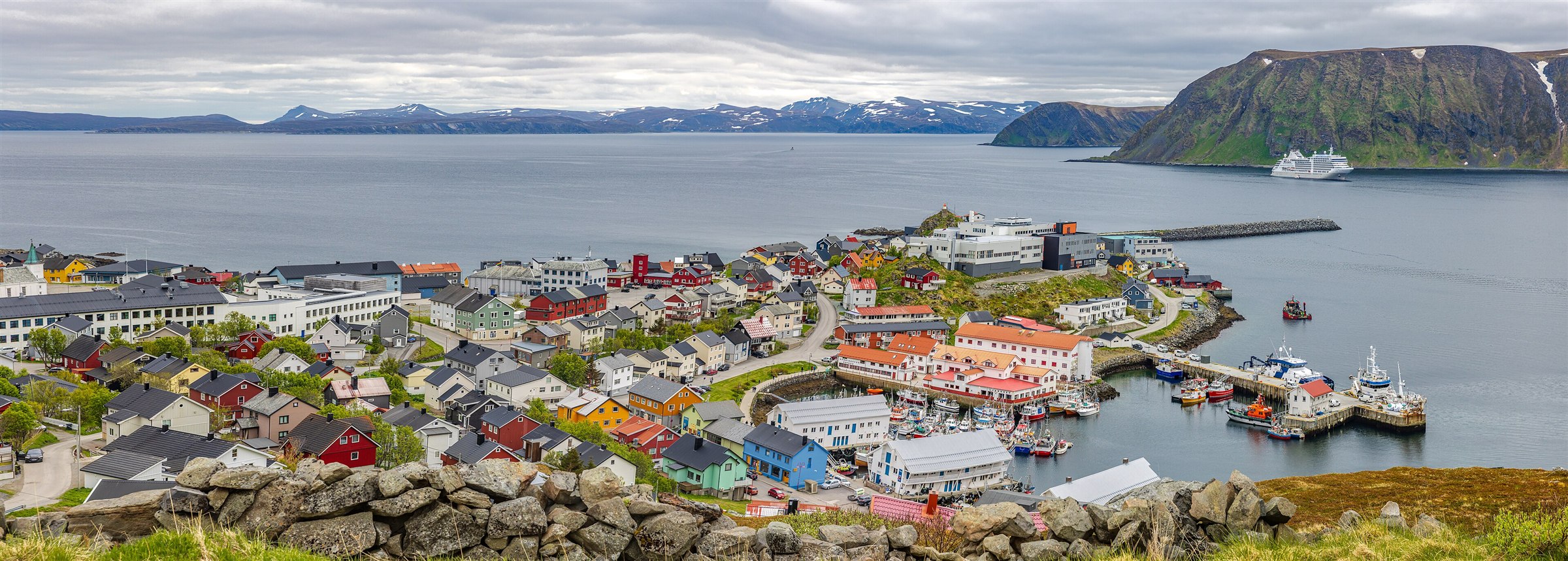 Honningsvåg harbour and colourful town buildings on Magerøya.